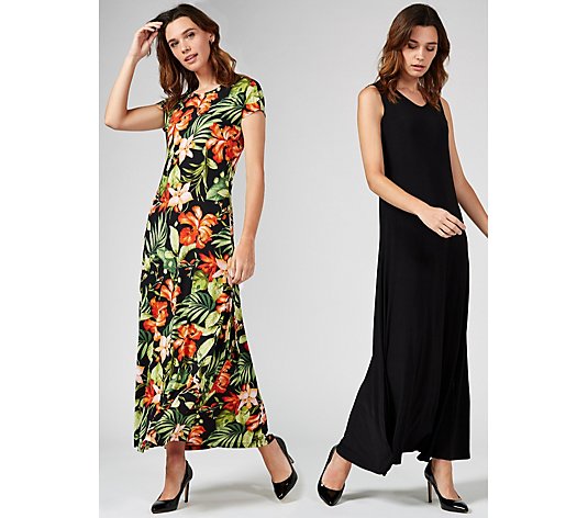 Attitudes by Renee Set of Two Print and Plain Maxi Dresses Regular