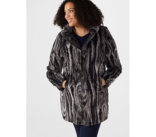 Centigrade Iridescent Bonded Faux Fur Reversible Coat