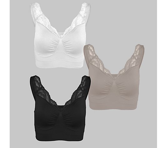 Rhonda Shear Lace Trim Ahh Bra with Removable Pads Pack of 3