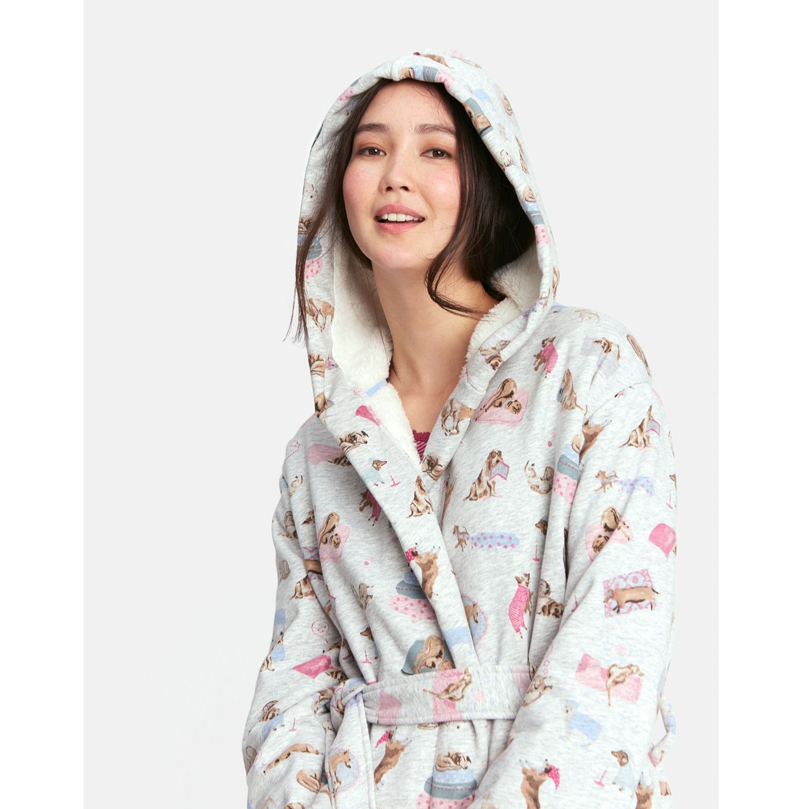 Joules Idlewhile Fleece Inner Jersey Dressing Gown QVC UK
