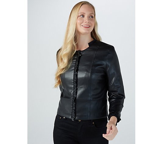 Frank Usher PU Jacket with Frill Detail