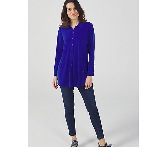 Long Sleeve ITY Shirt with Pockets Button Cuff and Button Back by Michele Hope