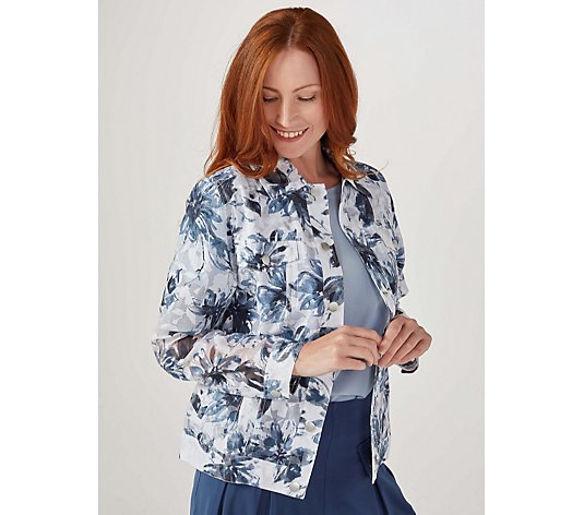 WynneLayers Floral Printed Burnout Denim Style Jacket