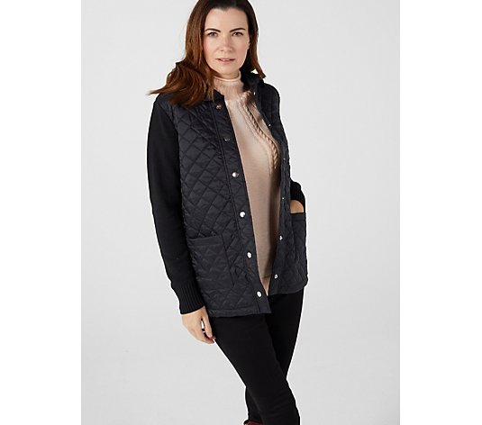 Denim & Co. Quilted Sweater Mix Snap Front Jacket