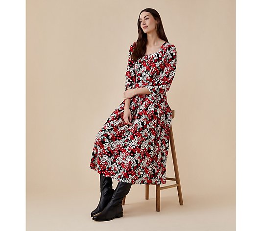 Finery Millie Disty Floral Puff Sleeve Midi Dress