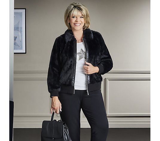Ruth Langsford Style Statement Faux Leather Trim Faux Fur Bomber