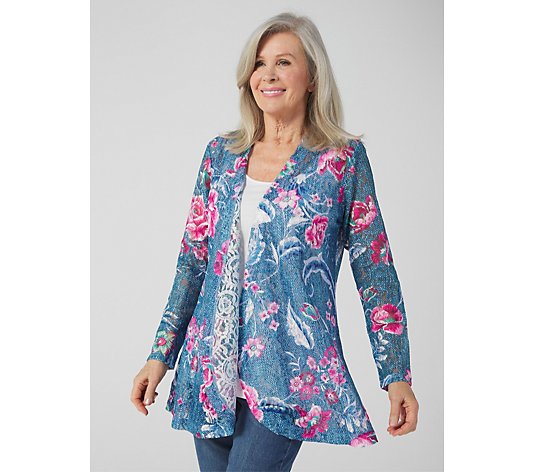 Long Sleeve Edge to Edge Floral Lace Cardigan by Michele Hope