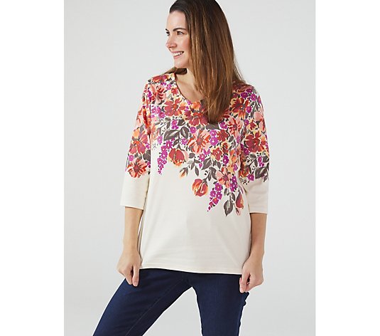 Quacker Factory Fall Floral and Bling 3/4 Sleeve Top