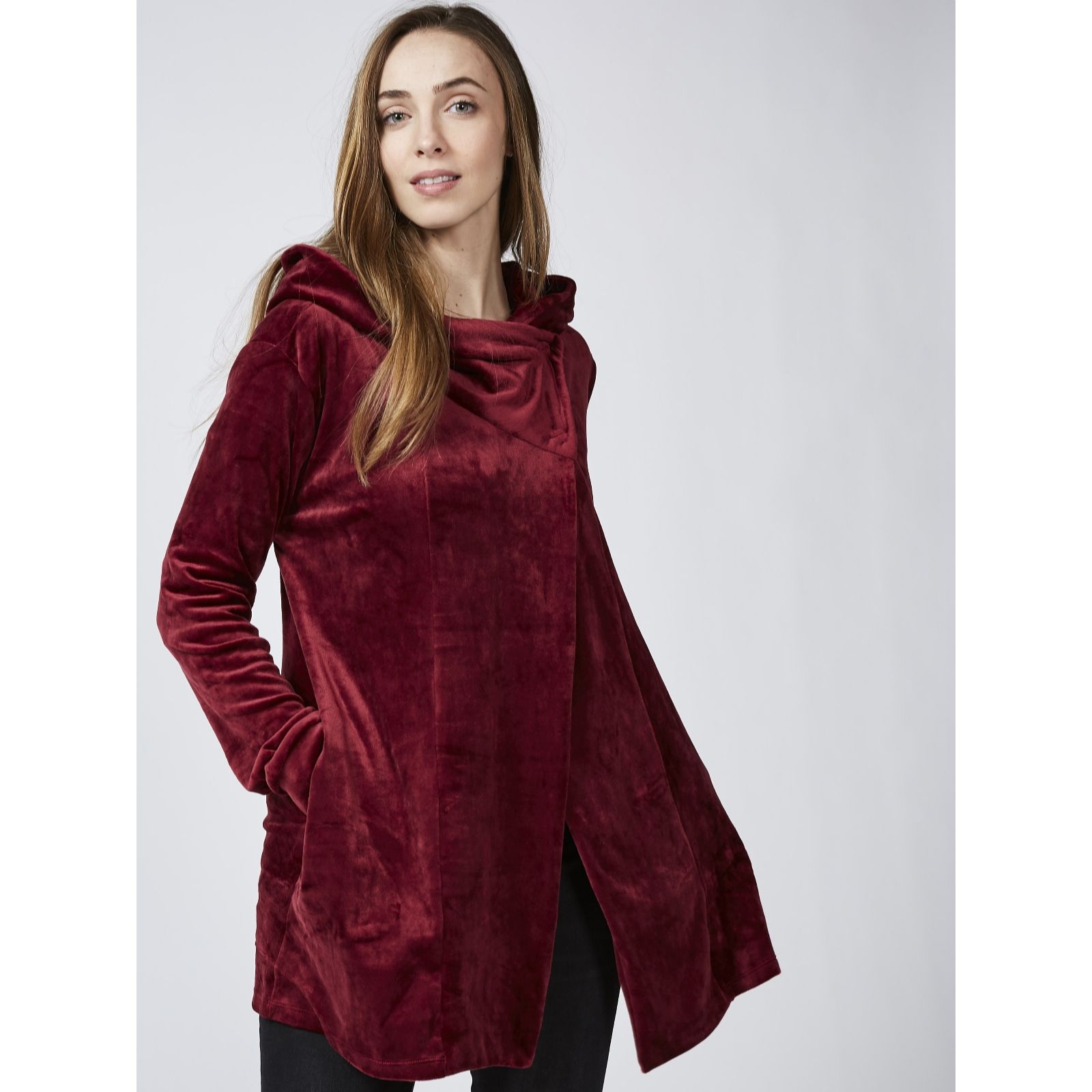 Outlet Cuddl Duds Double Plush Velour Cowl Hooded Cardigan Wrap - QVC UK