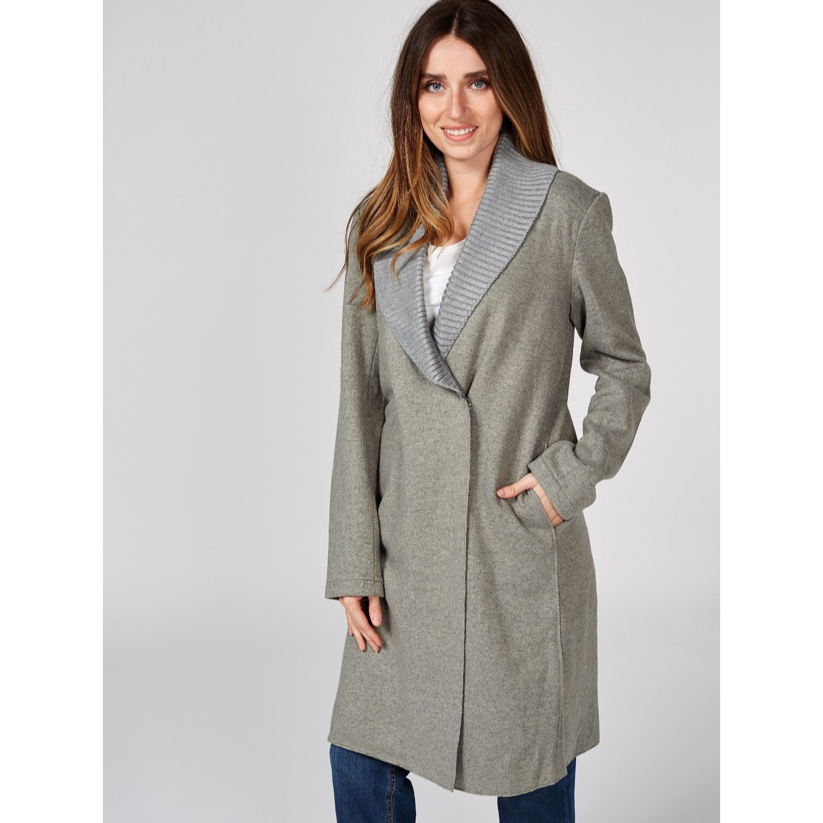 Centigrade Double Faced Knit Coatigan with Shawl Collar - QVC UK