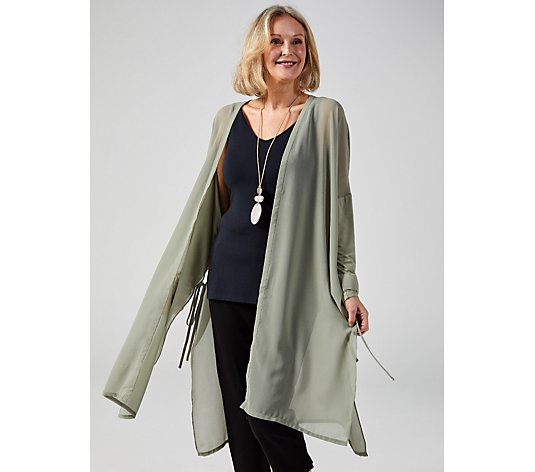 Outlet WynneLayers Mixed Media Cardigan Duster with Side Ties