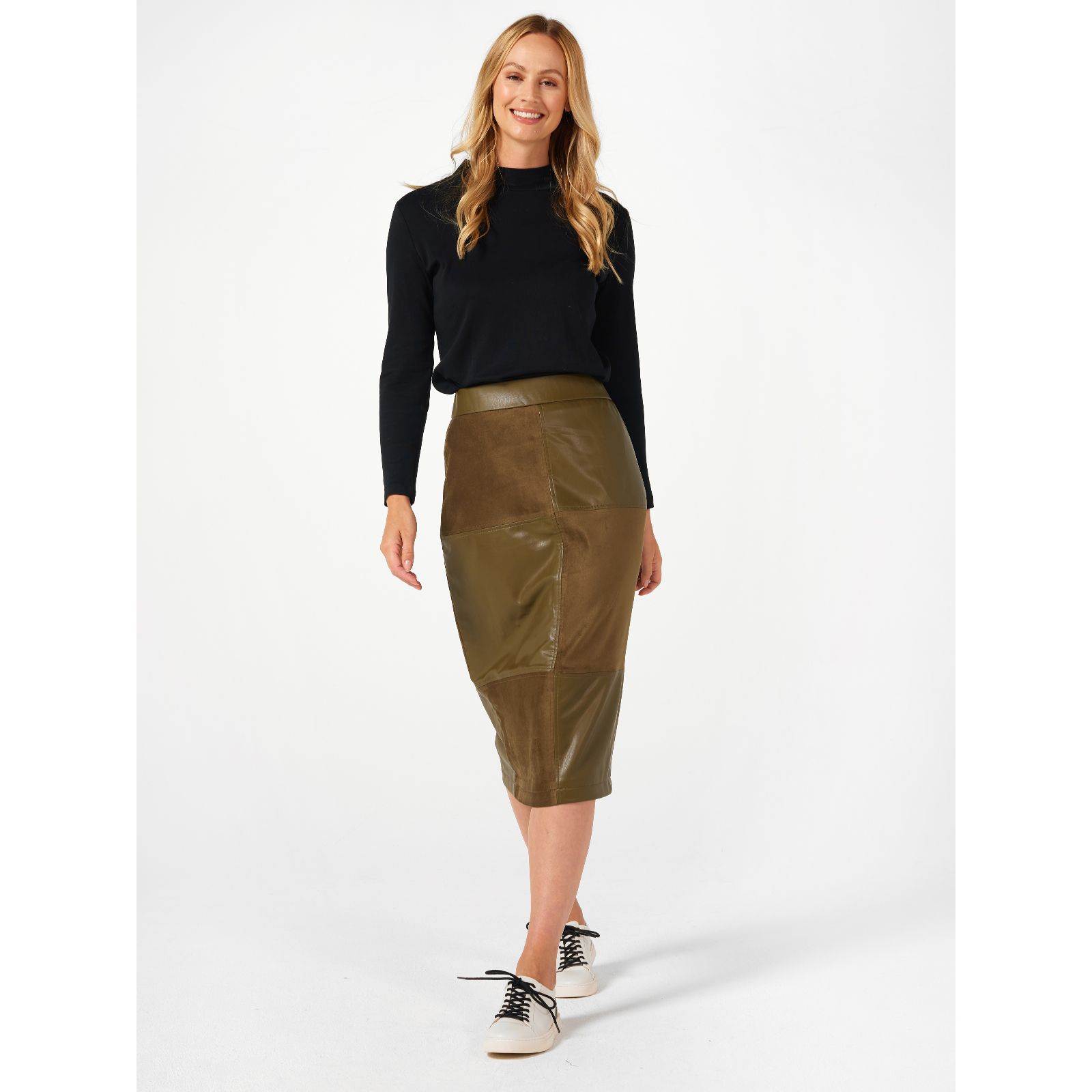 Green leather skirt on sale qvc