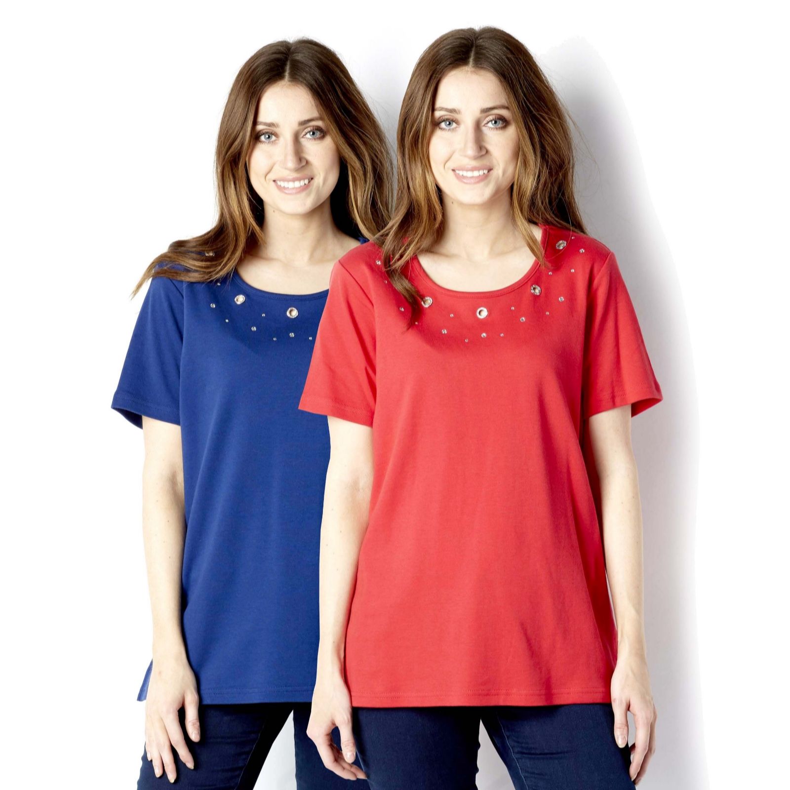 Quacker Factory Set of 2 Grommet Sparkle T-Shirts - QVC UK