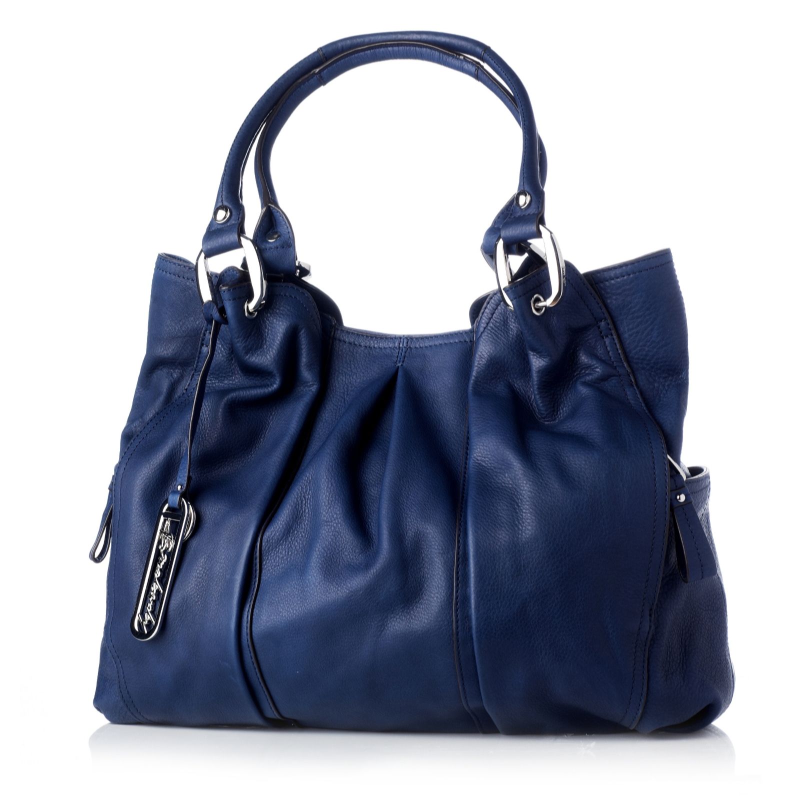 B.Makowsky Leather Tote with Pleating Detail & Signature Logo - QVC UK