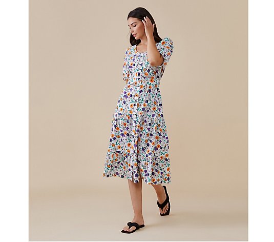 Finery Aila Printed Floral Belted Midi Dress