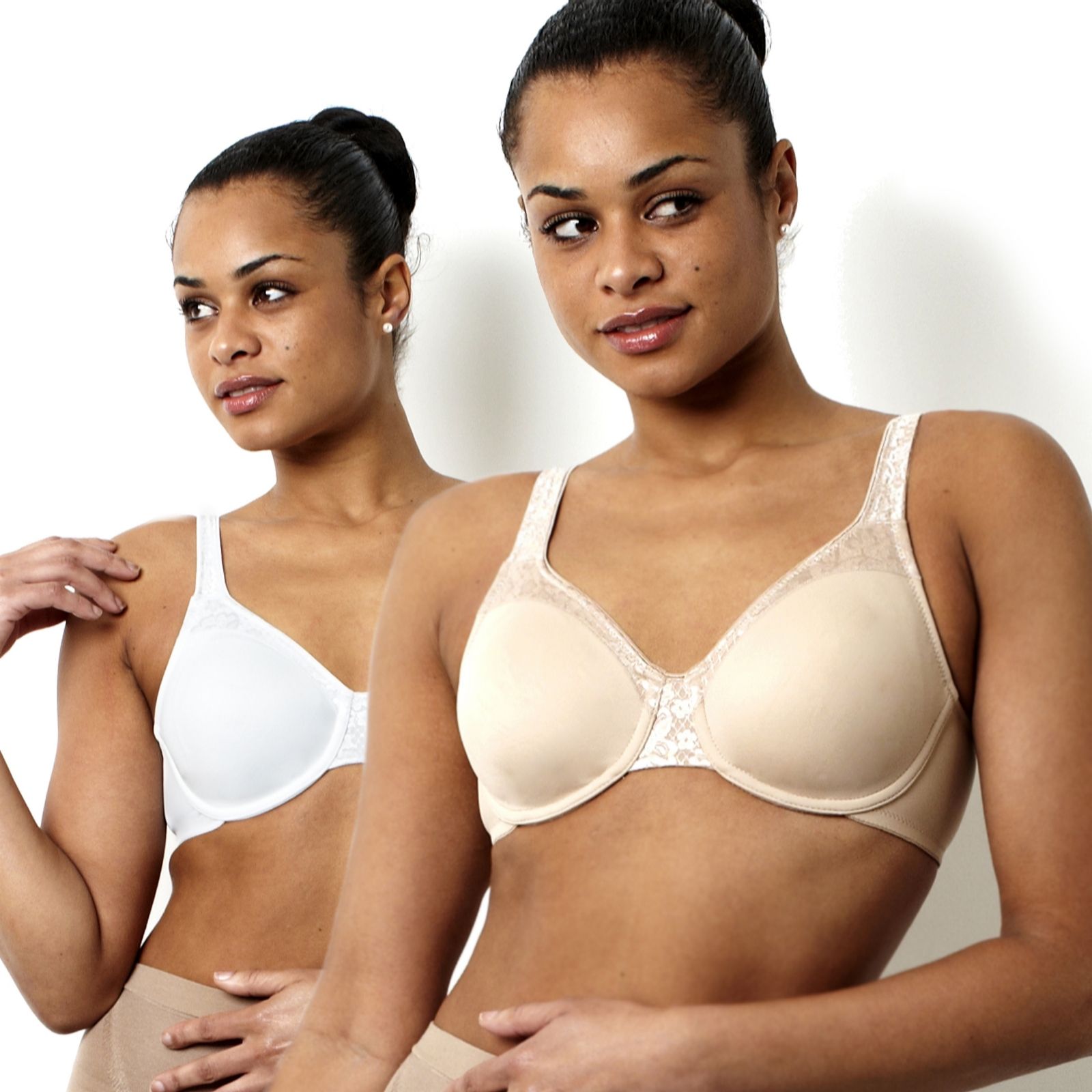 Barely Breezies 2 Pack Lace & Microsolid Support Bra in White/ - QVC UK