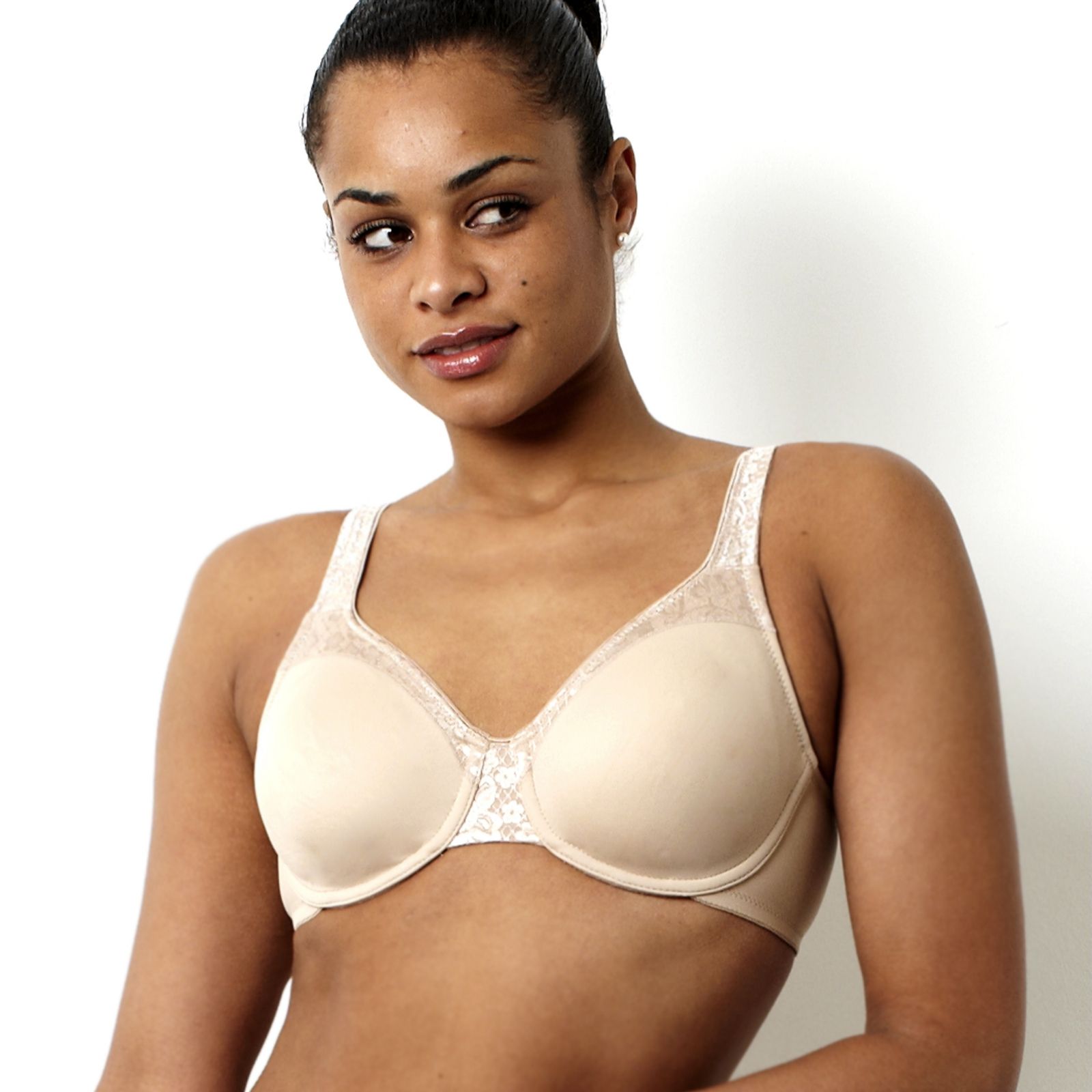 Barely Breezies 2 Pack Lace & Microsolid Support Bra in White