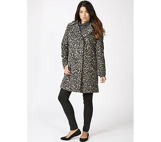 Outlet Centigrade Leopard Printed Wool Blend Coat