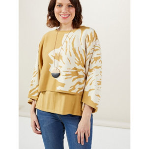MarlaWynne Abstract Floral Double Knit Jacquard Cropped Sweater - 192274