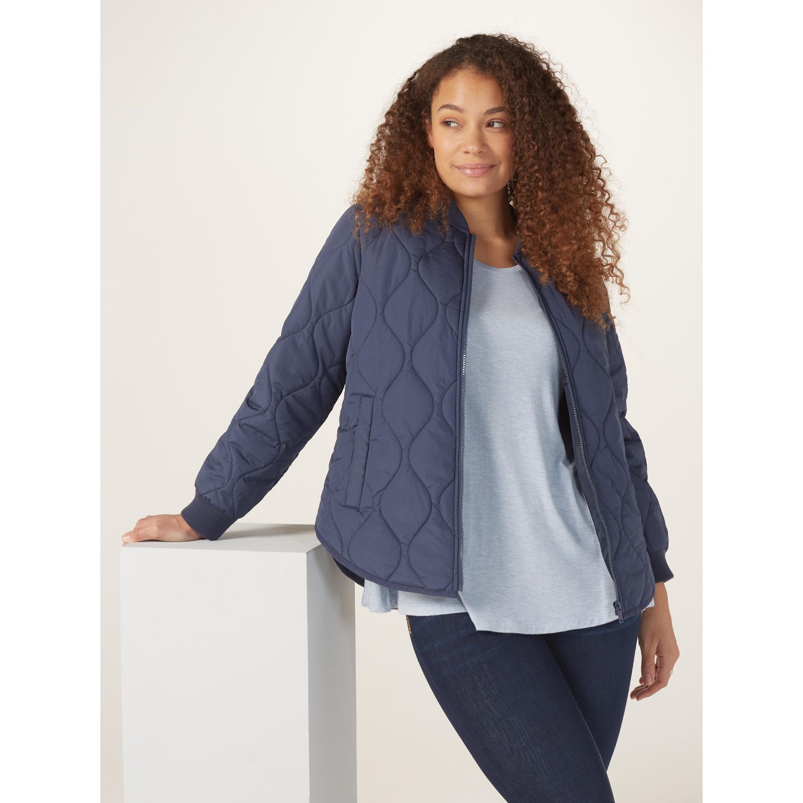 Denim & Co. Padded Quilted Bomber Jacket - QVC UK