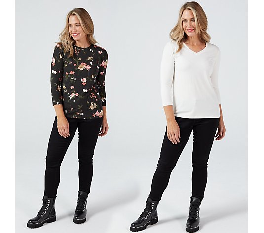 Outlet Isaac Mizarhi Live 2 Pack Floral Crew Neck and V-Neck Tunic