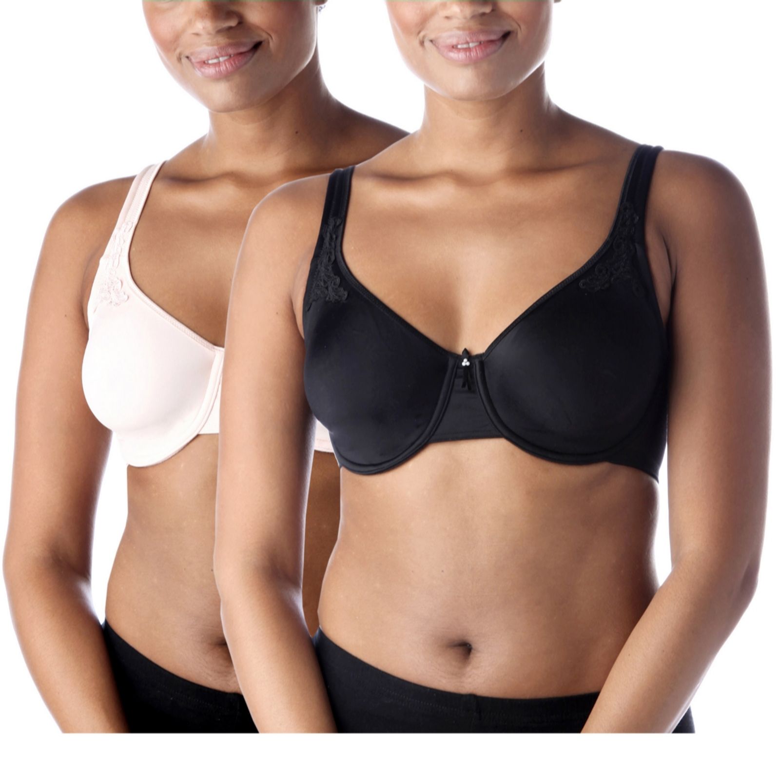 Breezies Set of 2 Applique Seamless Underwired Bras in Black/P - QVC UK