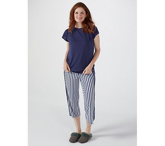 Cuddl Duds Blue Skies Flutter Sleeve Top with Cropped Pant Set