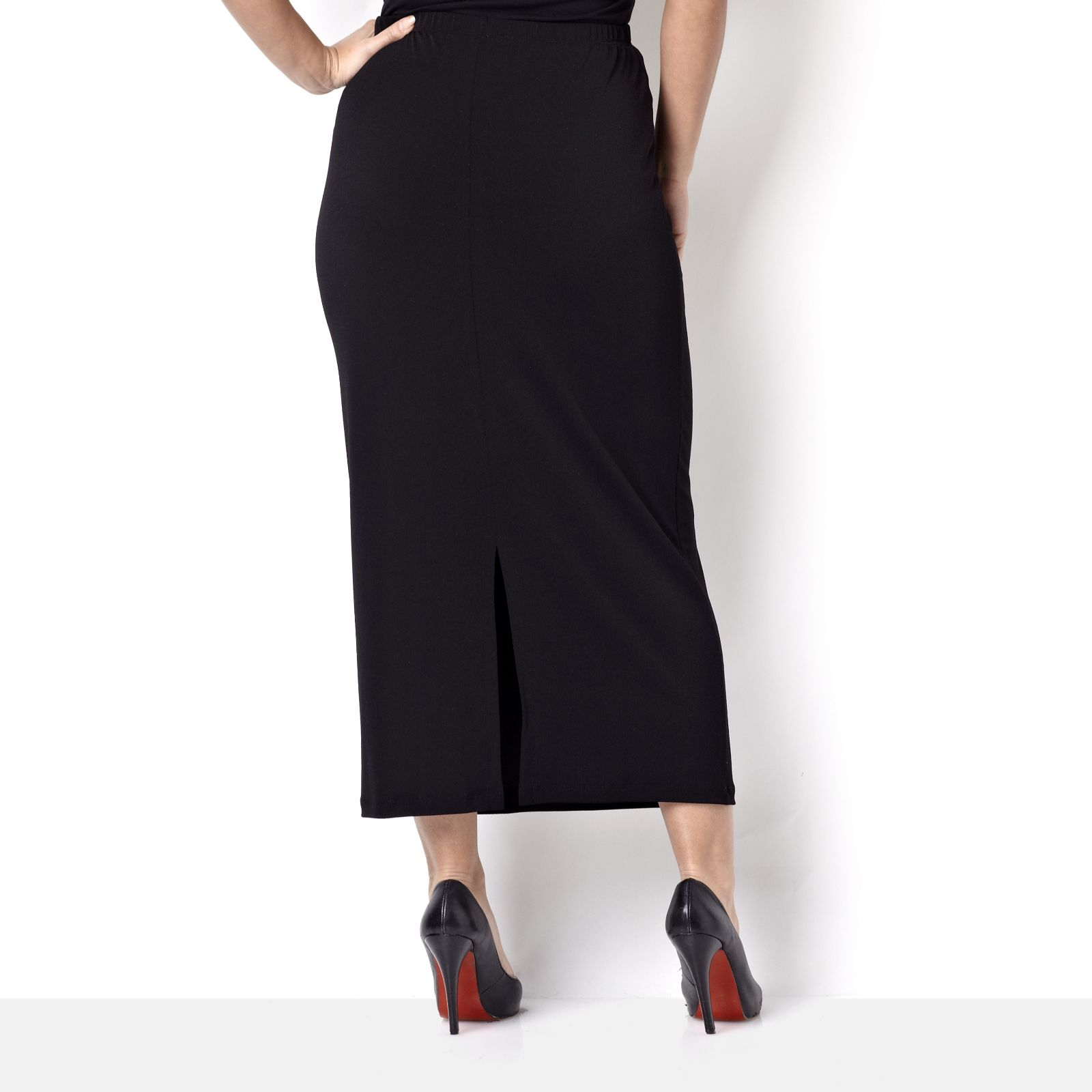 Kim & Co Petite Stretch Crepe Long Skirt with Back Split QVC UK