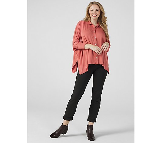 WynneLayers Unstructured Button Front Knit Shirt