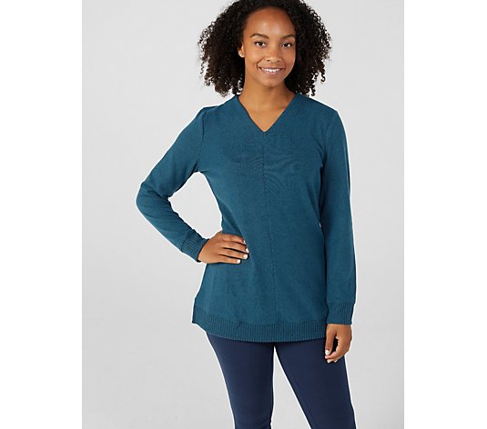 Denim & Co. Heavenly Jersey V Neck Tunic with Rib Detail