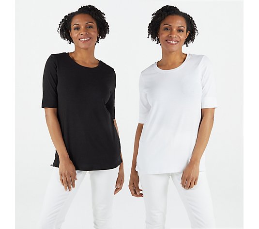 Cuddl Duds Cotton Core Set of 2 Elbow-Sleeve Tops