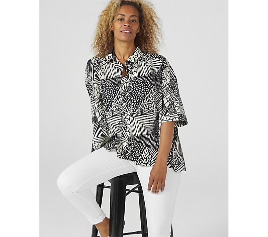 Attitudes by Renee Button Front Printed Shirt Jacket
