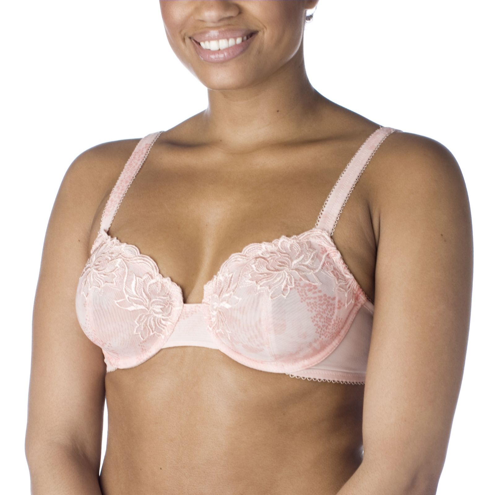 Barely Breezies Floral Lace Bra in Peach - QVC UK