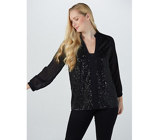 Frank Usher V-neck Chiffon Sequin Blouse with Cami