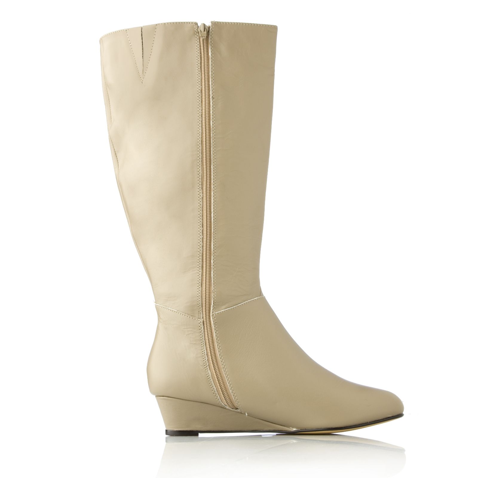 Lyla Leather Low Wedge Heel Knee Boot - QVC UK