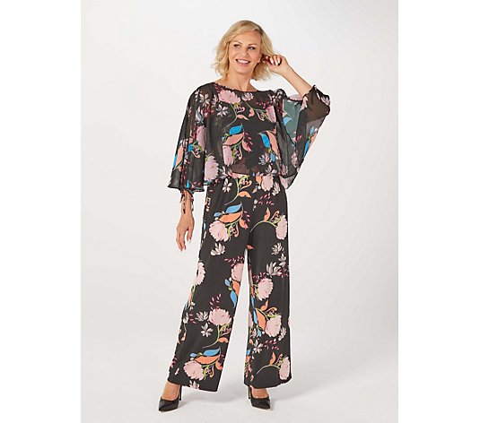 Du Jour Floral Print 2in1 Jumpsuit with Chiffon Overlay Top