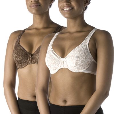 Breezies Set of 2 Underwired Lace Bra with Ultimair in Brown/Pink
