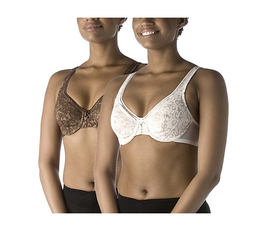 Breezies Set of 2 Underwired Lace Bra with Ultimair in Brown/Pink