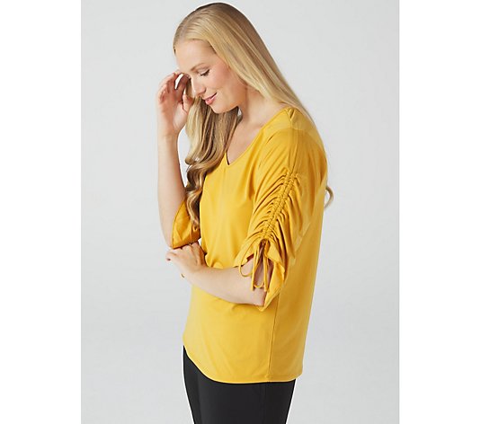 Antthony Designs Studio Stretch V-Neck Tee with Gathered Sleeves