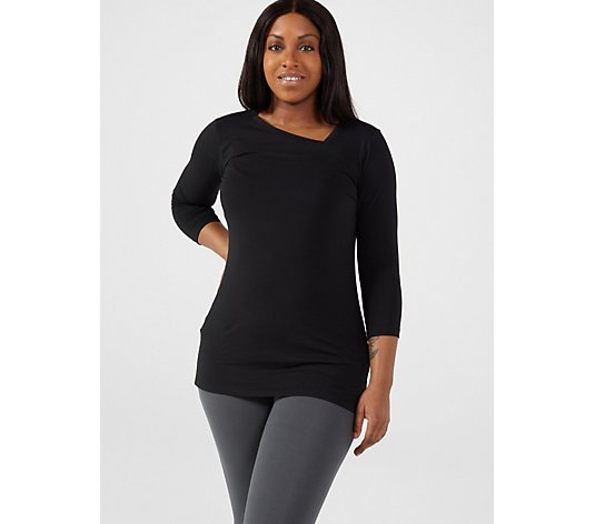 Attitudes by Renee Washed Cotton 3/4 Sleeve Tunic with Asymmetrical Neckline