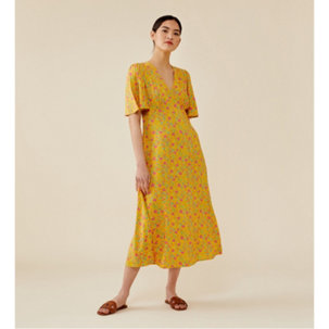 Finery Cecile Yellow Floral Print Midi Dress - 195785