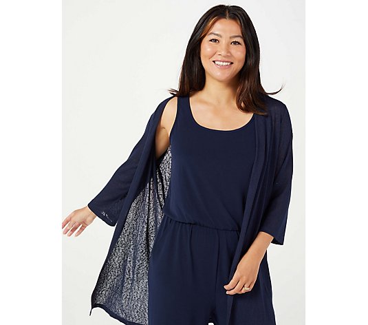 Kim & Co Linen Look 3/4 Sleeve Duster with Side Slits