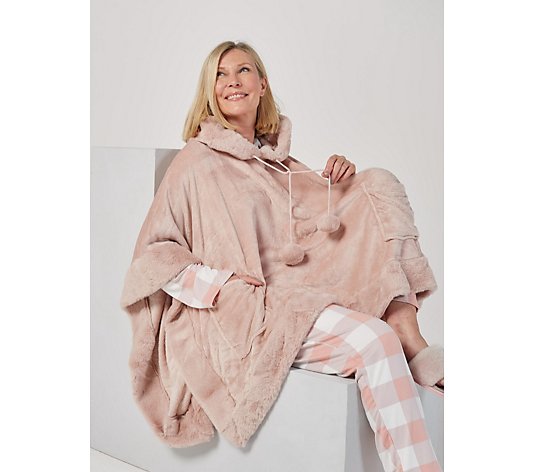 Cozee Home Faux Fur Trimmed Velvetsoft Poncho