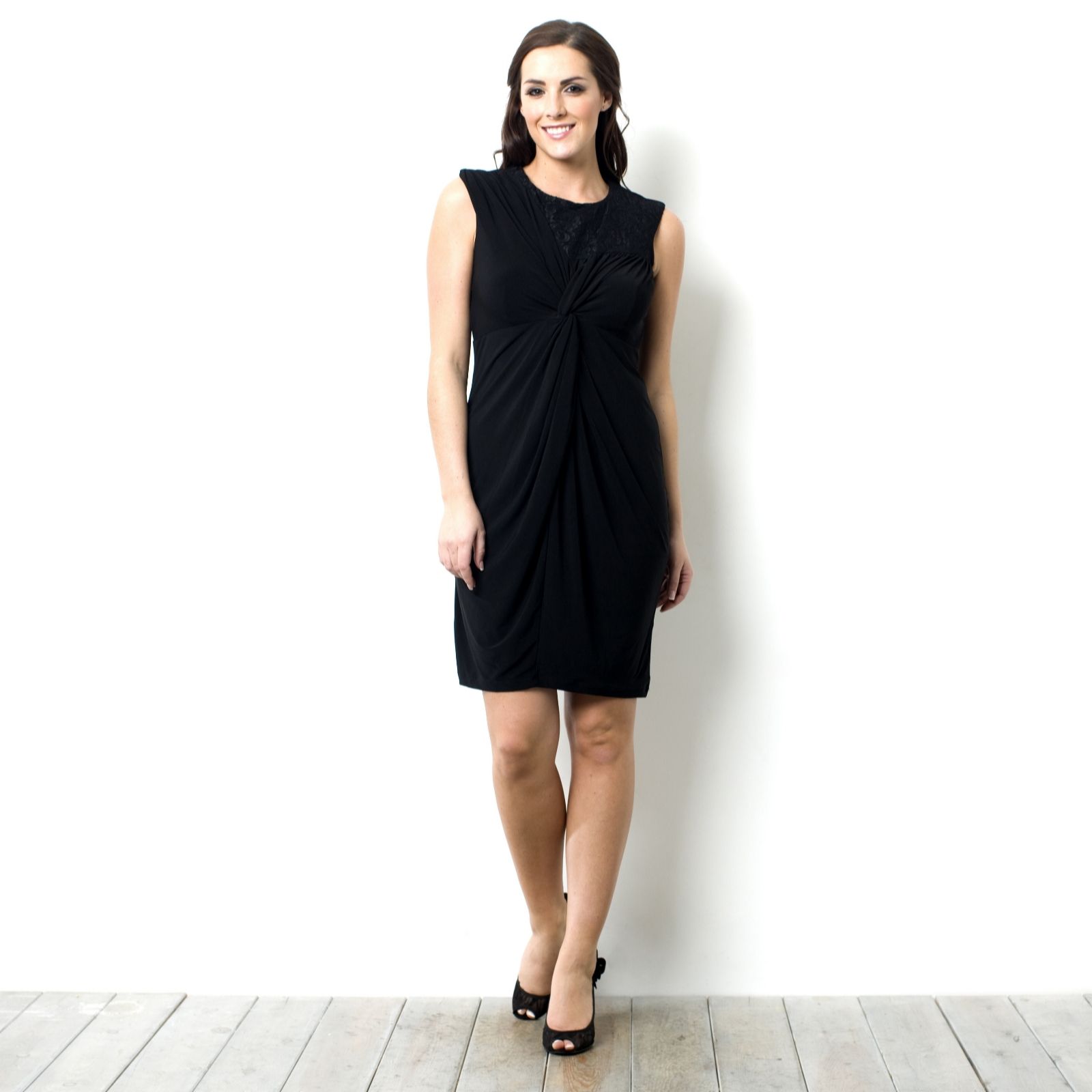 Twist Front Jersey Dress with Lace Insert by Nina Leonard - QVC UK