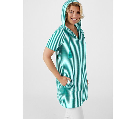 Denim & Co. Beach Printed French Terry Hooded Cover-Up