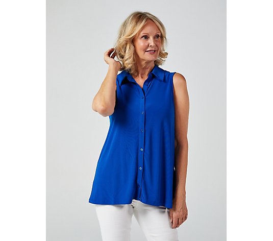Collared Float Top with Placket Button Front by Nina Leonard