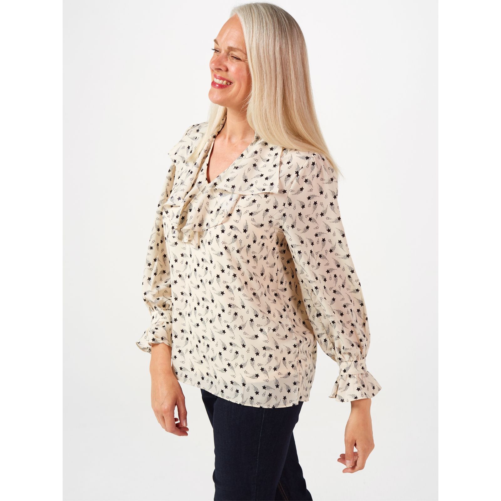 White Polka Dot Frill Collar Long Sleeve Shirt