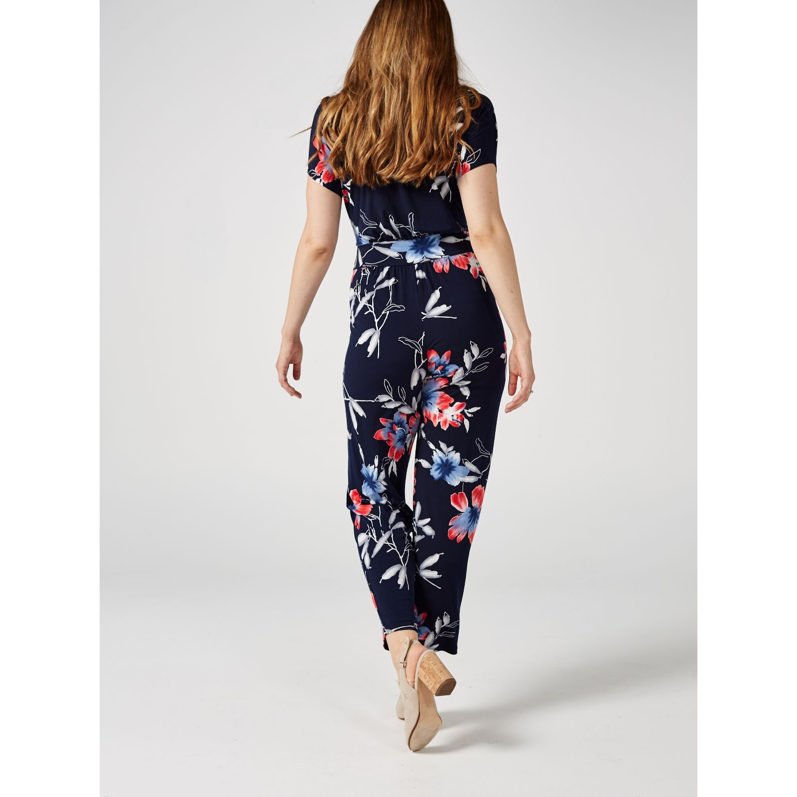 Kim & Co Printed Brazil Jersey Falling Sleeve Jumpsuit QVC UK