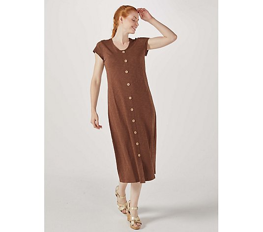 Denim & Co. Linen Slub Jersey Midi Dress With Buttons