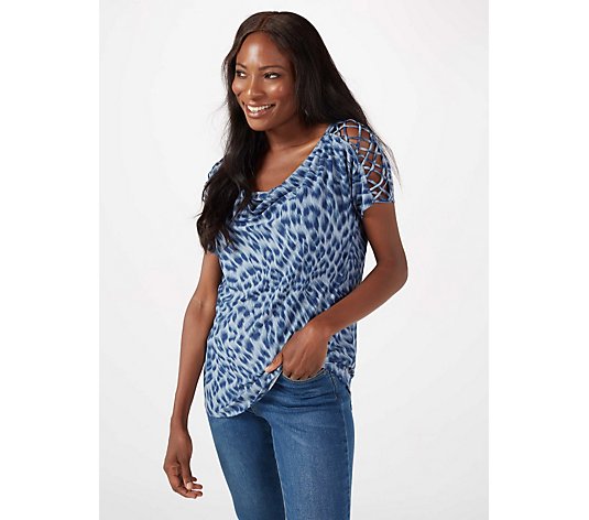 Attitudes by Renee Short Sleeve Printed Tunic